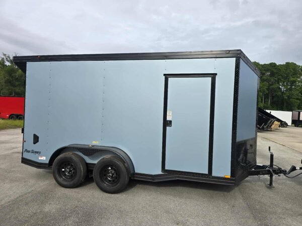 New Enclosed 7x14 Blue Metallic Cargo Trailer