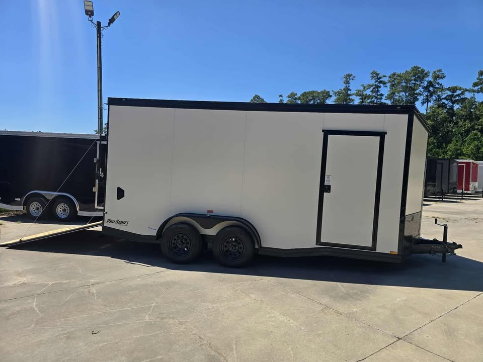Enclosed 7x16 Pearl White Cargo Trailer - Image 1