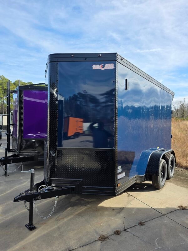 6×12 Cargo Trailer for Sale – Indigo Blue | 7' Interior | 3500 lb Axles | Side Door