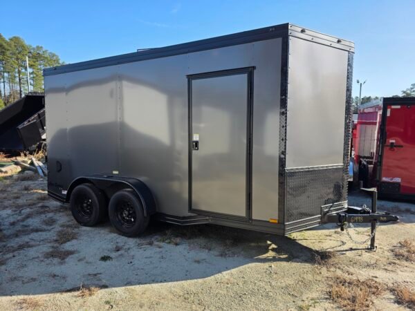 New Enclosed 7x14 Charcoal Gray Cargo Trailer