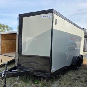 7×16 Enclosed Cargo Trailer for Sale – Dove Gray | 7' Interior | Ramp Door | 3200 lb Axles