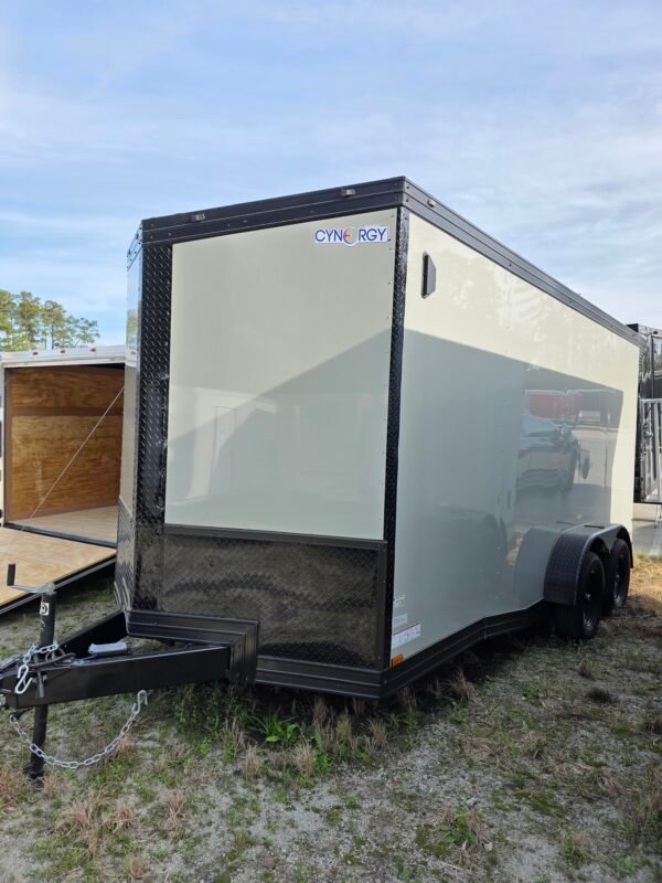 7×16 Enclosed Cargo Trailer for Sale – Dove Gray | 7' Interior | Ramp Door | 3200 lb Axles
