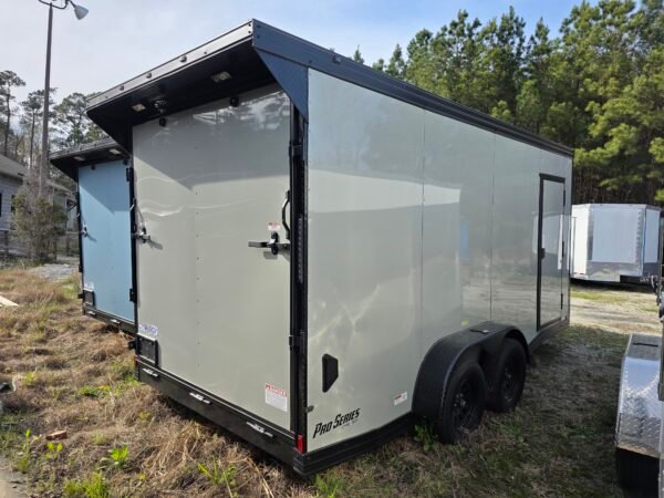 7×16 Enclosed Cargo Trailer for Sale – Dove Gray | 7' Interior | Ramp Door | 3200 lb Axles