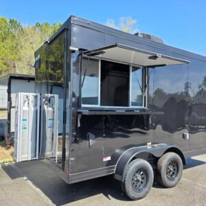 Deluxe 7Γ14 Concession Trailer β Black | 7'6" Interior | Full Kitchen Setup | 50 AMP | A/C | Fire Suppression