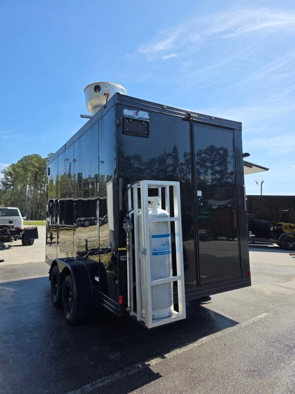 Deluxe 7×14 Concession Trailer – Black | 7'6" Interior | Full Kitchen Setup | 50 AMP | A/C | Fire Suppression