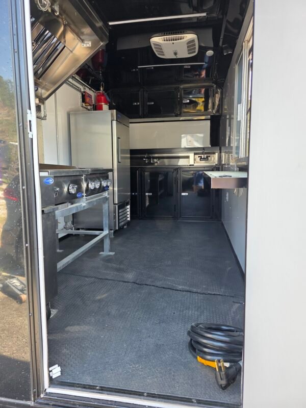 Deluxe 7×14 Concession Trailer – Black | 7'6" Interior | Full Kitchen Setup | 50 AMP | A/C | Fire Suppression