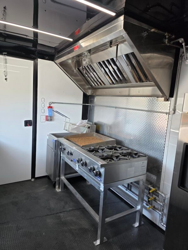 Deluxe 7×14 Concession Trailer – Black | 7'6" Interior | Full Kitchen Setup | 50 AMP | A/C | Fire Suppression