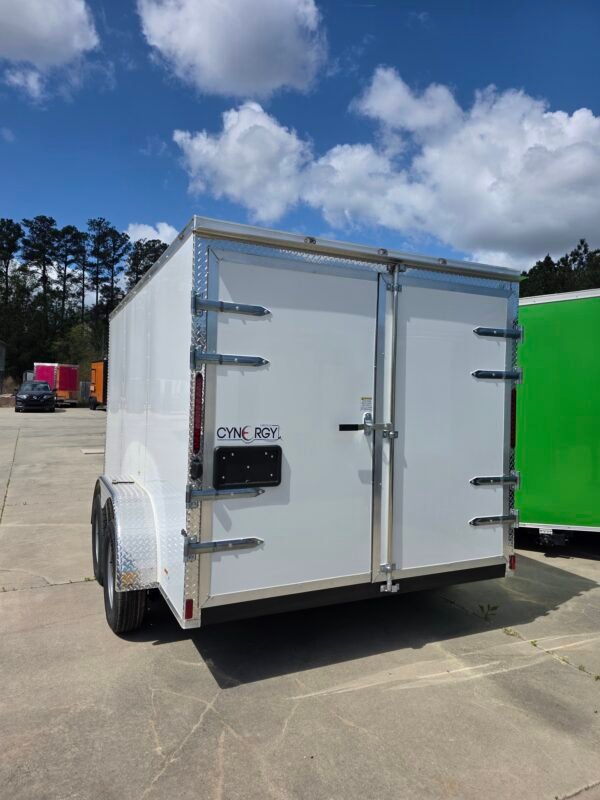7×12 Enclosed Cargo Trailer for Sale – White | 6' Interior | Double Doors | 3500 lb Axles