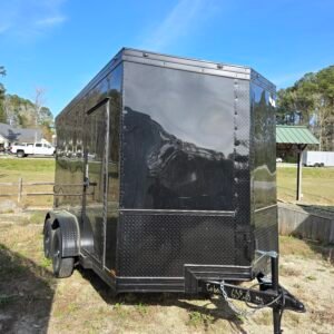 7×12 Cargo Trailer for Sale – Black | 7' Interior | 3500 lb Axles | Rear Ramp w/ Flap | D-Rings | Side Door