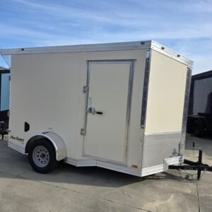 6×10 Cargo Trailer for Sale – White | 6'9" Interior | 3500 lb Axles | Rear Ramp w/ Flap | D-Rings