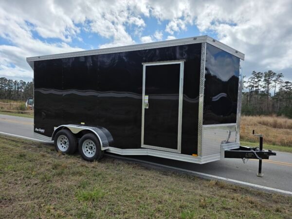Enclosed 7×16 Cargo Trailer - Black | 7' Interior | Rear Ramp | 3500 lb Axles