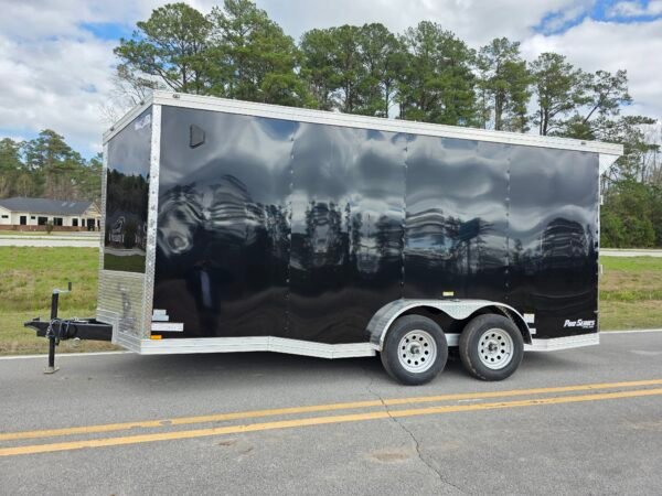 Enclosed 7×16 Cargo Trailer - Black | 7' Interior | Rear Ramp | 3500 lb Axles