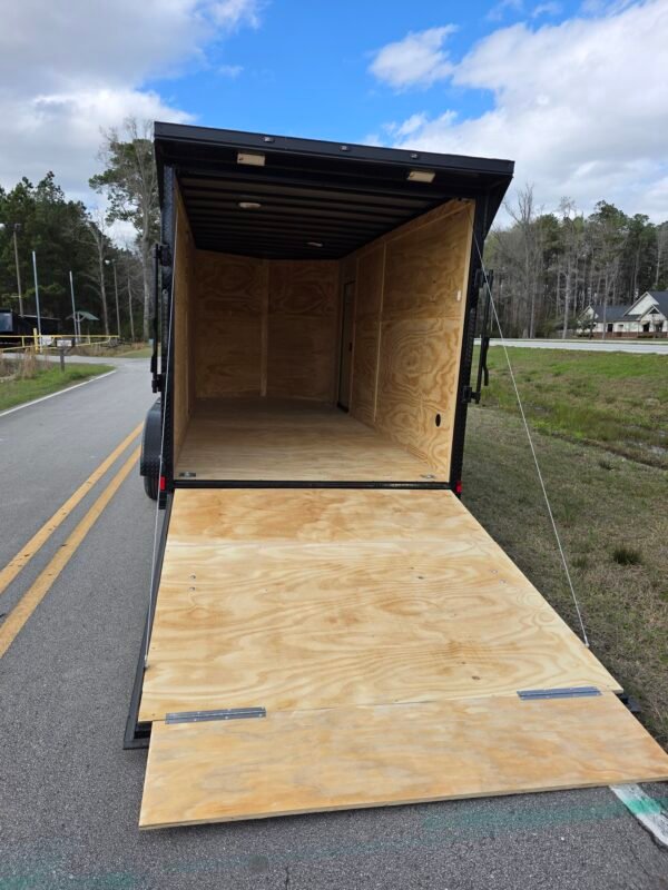 7×16 Cargo Trailer for Sale – Black | 7' Interior | Heavy Duty 5200 lb Axles | Rear Ramp w/ Wing Lights