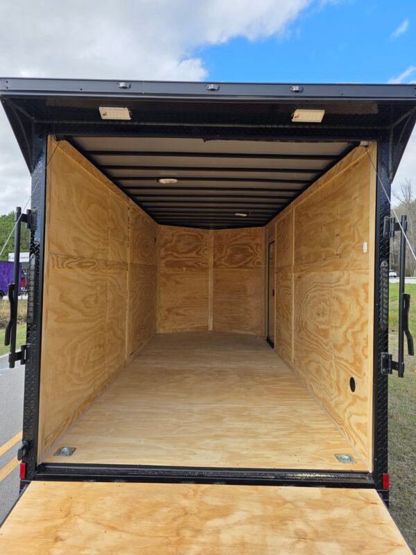 7×16 Cargo Trailer for Sale – Black | 7' Interior | Heavy Duty 5200 lb Axles | Rear Ramp w/ Wing Lights