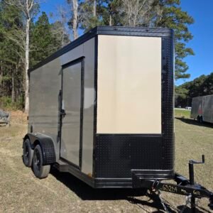 6×12 Enclosed Cargo Trailer – Sand | Ramp Door | 7' Interior | Pro Series & Blackout Package