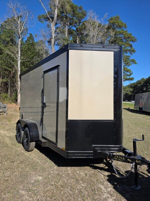 6×12 Enclosed Cargo Trailer – Sand | Ramp Door | 7' Interior | Pro Series & Blackout Package