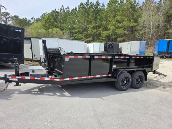 7×16 Dump Trailer for Sale – Black | 2' Sides | 16 Ply Tires | Double Rear Doors