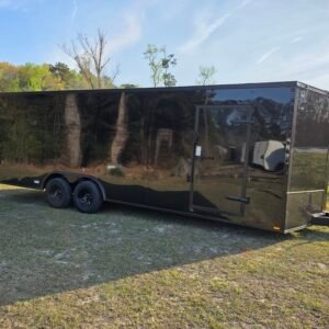 8.5×24 Enclosed Car Hauler for Sale – Black | 7' Interior | Rear Ramp w/ Spring Assist