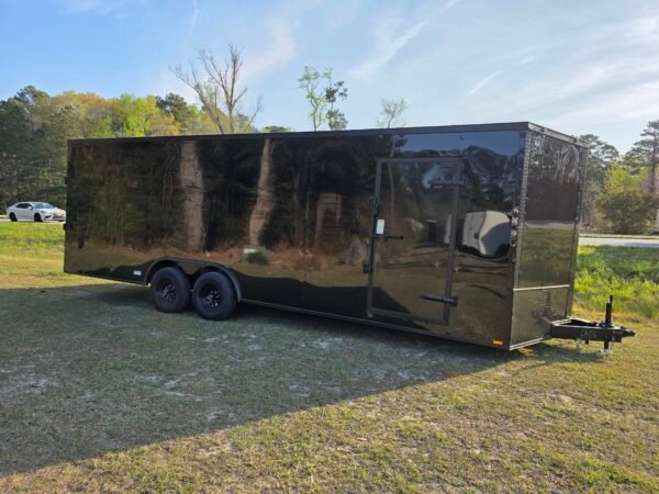 8.5×24 Enclosed Car Hauler for Sale – Black | 7' Interior | Rear Ramp w/ Spring Assist