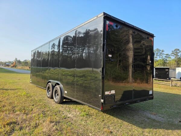 8.5×24 Enclosed Car Hauler for Sale – Black | 7' Interior | Rear Ramp w/ Spring Assist