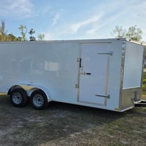 7×16 Enclosed Cargo Trailer for Sale – White | 6' Interior | Double Doors | 3500 lb Axles
