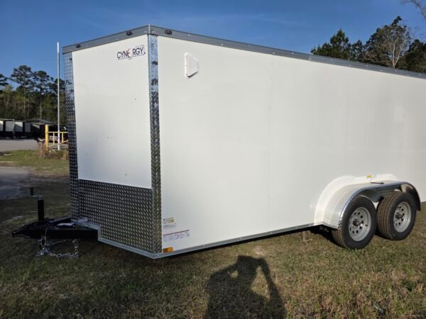7×16 Enclosed Cargo Trailer for Sale – White | 6' Interior | Double Doors | 3500 lb Axles