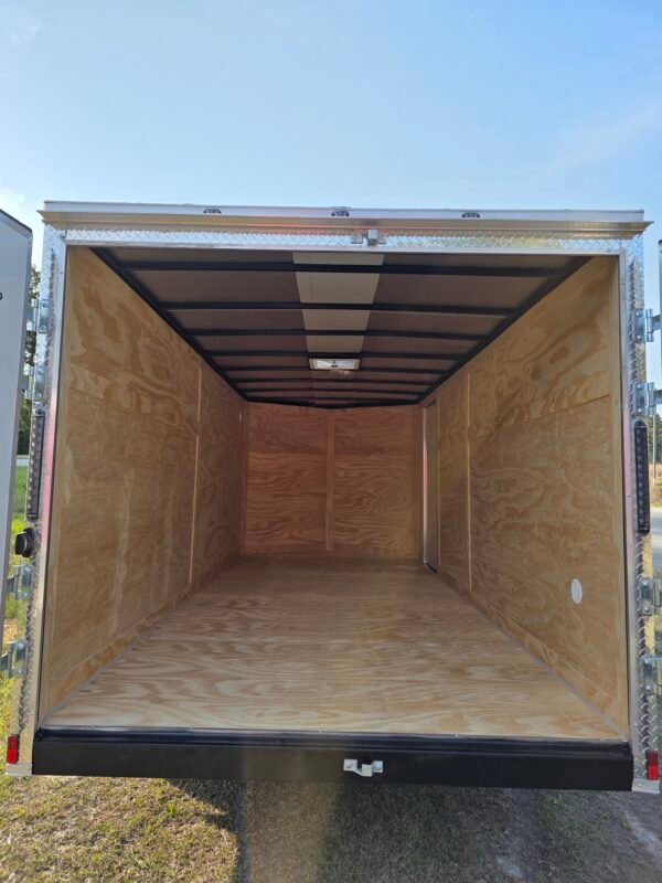 7×16 Enclosed Cargo Trailer for Sale – White | 6' Interior | Double Doors | 3500 lb Axles