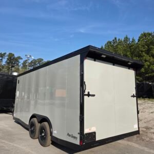 8.5×18 Enclosed Car Hauler for Sale – Dove Gray | 7' Interior | Rear Ramp w/ Spring Assist - Image 2