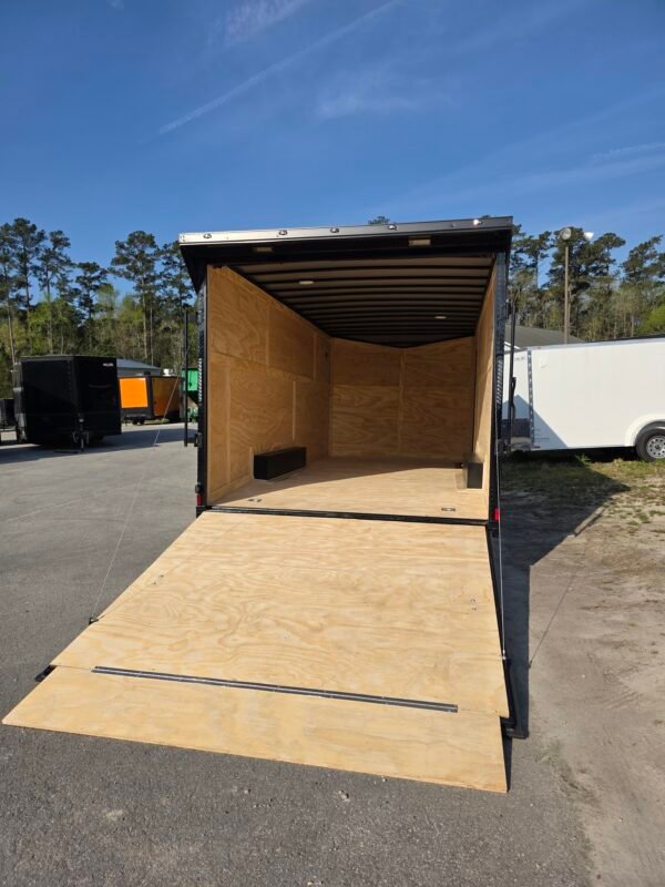 8.5×18 Enclosed Car Hauler for Sale – Dove Gray | 7' Interior | Rear Ramp w/ Spring Assist