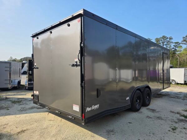 8.5×24 Enclosed Car Hauler for Sale – Charcoal Gray | 7' Interior | Extended Tongue | Spring Assist Ramp