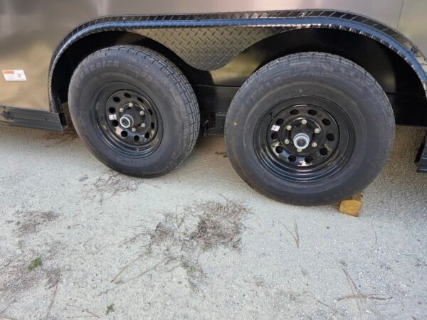 8.5×24 Enclosed Car Hauler for Sale – Charcoal Gray | 7' Interior | Extended Tongue | Spring Assist Ramp
