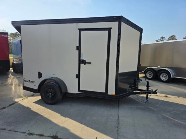 6×10 Cargo Trailer for Sale – Pearl White | 6'9" Interior | 3500 lb Axles | Rear Ramp Door