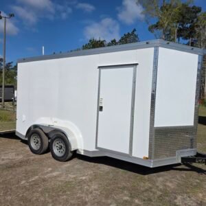 7×14 Enclosed Cargo Trailer for Sale – White | 7' Interior | Ramp Door | 3500 lb Axles