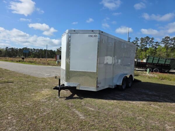 7×14 Enclosed Cargo Trailer for Sale – White | 7' Interior | Ramp Door | 3500 lb Axles