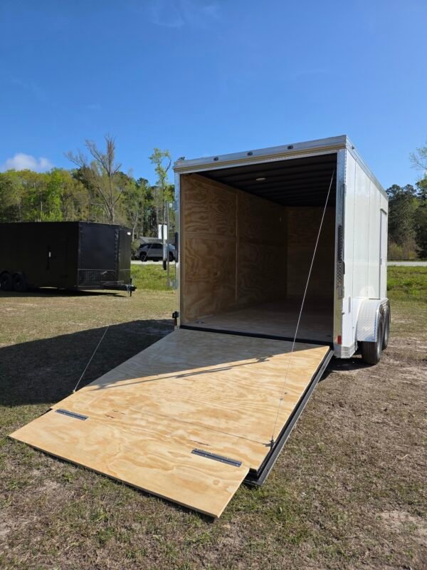 7×14 Enclosed Cargo Trailer for Sale – White | 7' Interior | Ramp Door | 3500 lb Axles