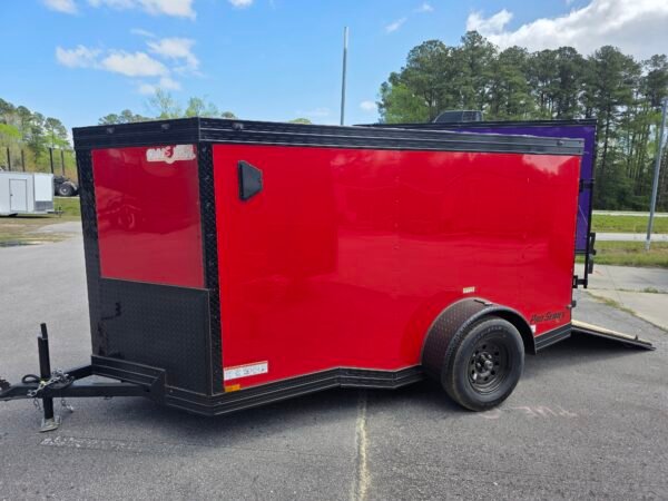 5×10 Cargo Trailer for Sale – Red | 5' Interior | 2990 lb Axle | Rear Ramp Door | Side Entry