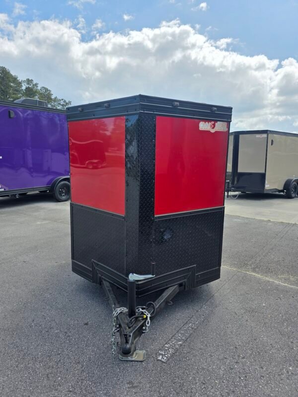 5×10 Cargo Trailer for Sale – Red | 5' Interior | 2990 lb Axle | Rear Ramp Door | Side Entry