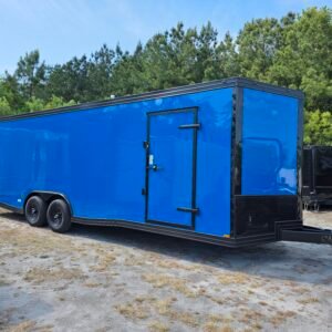 8.5×24 Enclosed Car Hauler Trailer – Pepsi Blue | 5200 lb Axles | Pro Series & Blackout Package