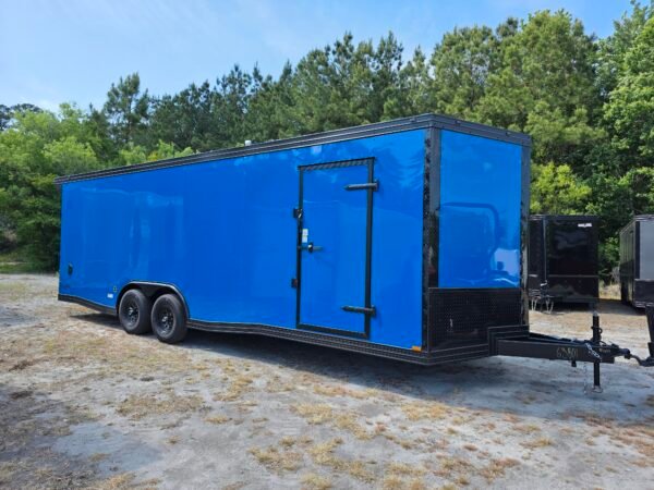 8.5×24 Enclosed Car Hauler Trailer – Pepsi Blue | 5200 lb Axles | Pro Series & Blackout Package
