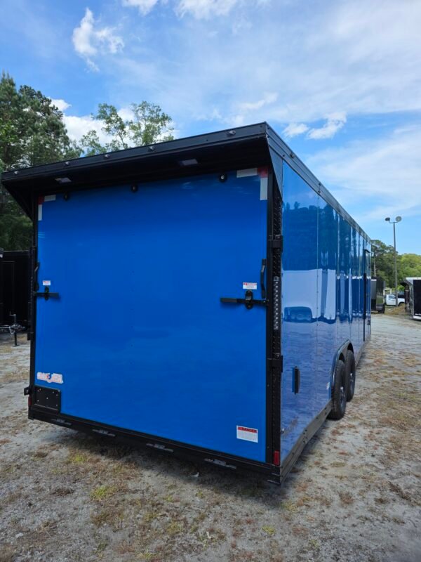 8.5×24 Enclosed Car Hauler Trailer – Pepsi Blue | 5200 lb Axles | Pro Series & Blackout Package