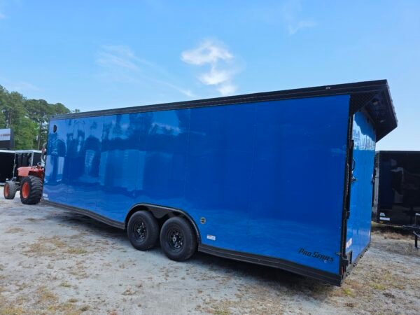 8.5×24 Enclosed Car Hauler Trailer – Pepsi Blue | 5200 lb Axles | Pro Series & Blackout Package