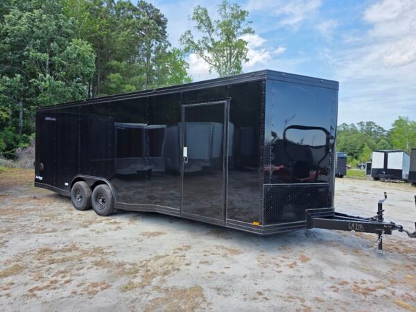 8.5x24 Enclosed Car Hauler – Black | 7' Interior Height | 500 LB Torsion Axles | 9' Mega Escape Door