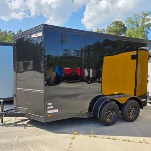 6×12 Cargo Trailer for Sale – Black | 7' Interior | Rear Ramp w/ Flap | D-Rings | Side Door
