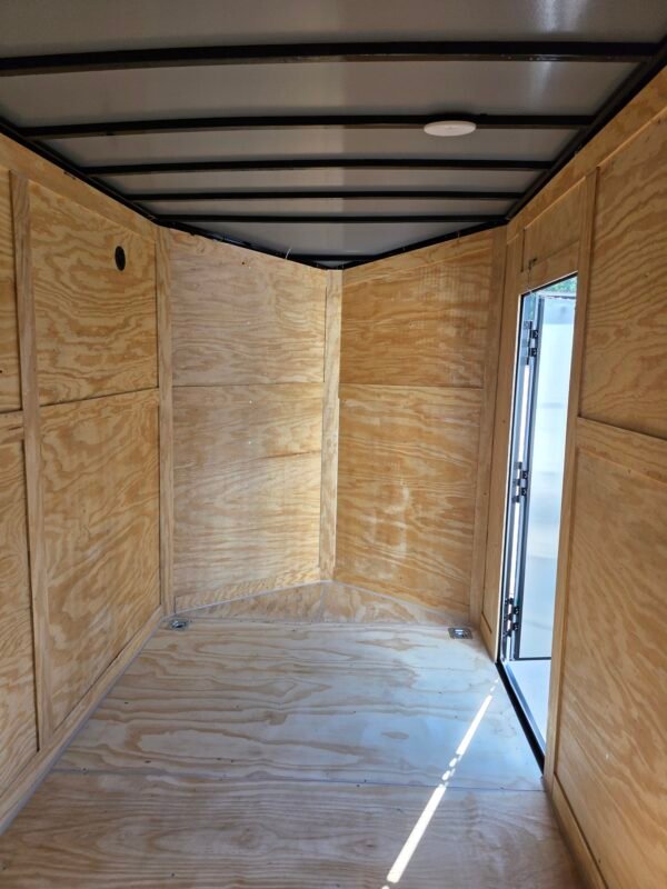 6×12 Cargo Trailer for Sale – Black | 7' Interior | Rear Ramp w/ Flap | D-Rings | Side Door