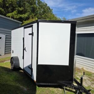 6x12 Enclosed Cargo Trailer – White | 6' Interior | Rear Ramp | 3500 lb Axles