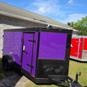5×10 Cargo Trailer for Sale – Purple | 5' Interior | 2990 lb Axles | Rear Ramp | Compact Utility Trailer
