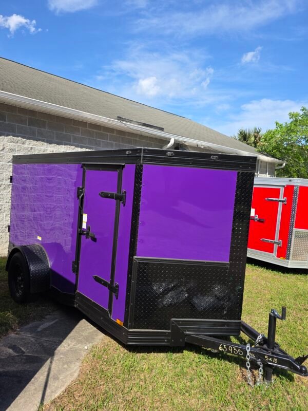 5×10 Cargo Trailer for Sale – Purple | 5' Interior | 2990 lb Axles | Rear Ramp | Compact Utility Trailer