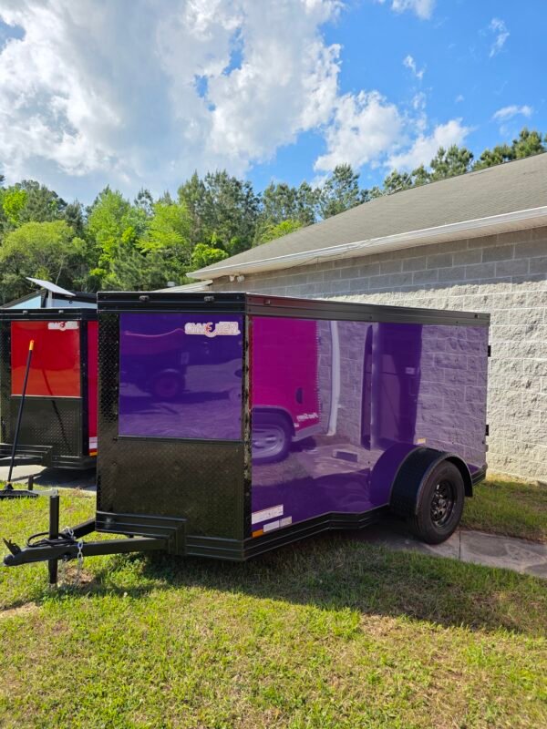 5×10 Cargo Trailer for Sale – Purple | 5' Interior | 2990 lb Axles | Rear Ramp | Compact Utility Trailer