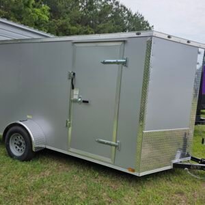 6×12 Enclosed Cargo Trailer for Sale – Silver | 6' Interior | Double Doors | Single Axle