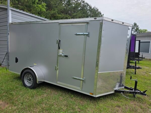 6×12 Enclosed Cargo Trailer for Sale – Silver | 6' Interior | Double Doors | Single Axle